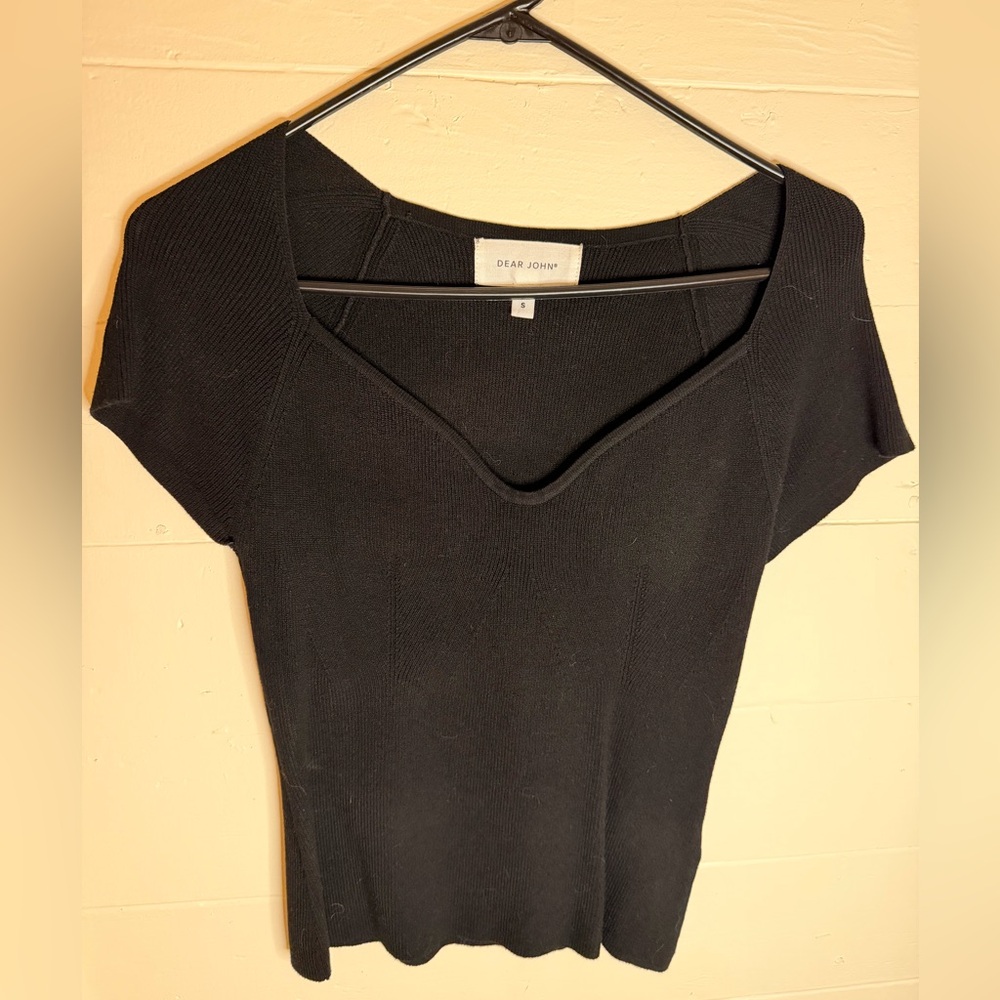 Dear John Heart-Shaped Bodice Ribbed Short Sleeve Top